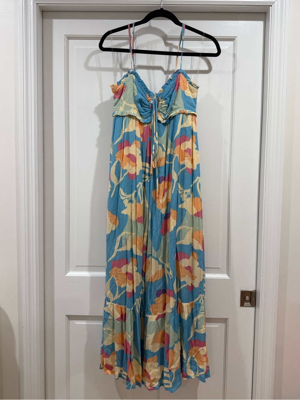 BE COOL Blue Floral Maxi Dress with Yellow & Pink Accents